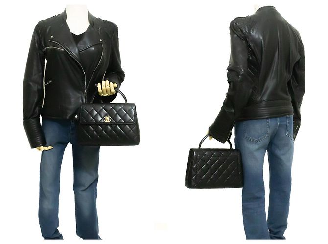 Borsa a mano CHANEL in Lamskin Top Handle Small Bag Kelly Black Flap Nero - vista 12