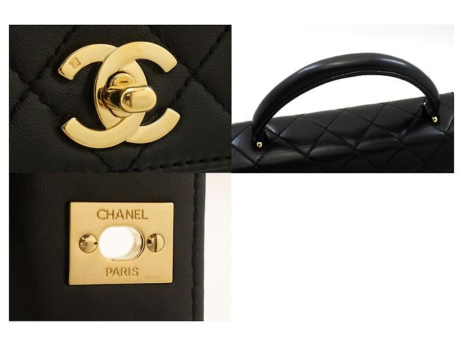 Borsa a mano CHANEL in Lamskin Top Handle Small Bag Kelly Black Flap Nero - vista 7