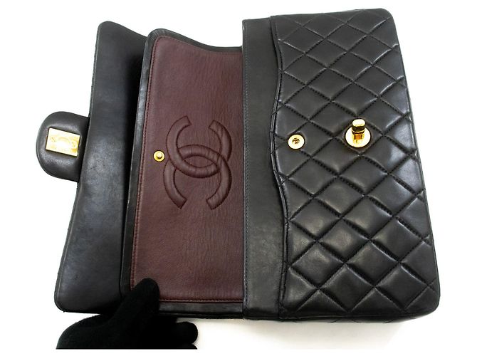 Borsa a tracolla con catena CHANEL Classic Double Flap 10" in pelle di agnello nera Nero - vista 11