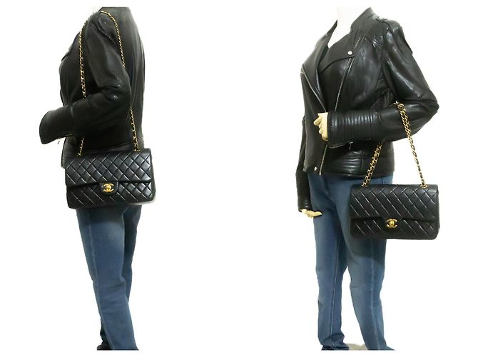 Borsa a tracolla con catena CHANEL Classic Double Flap 10" in pelle di agnello nera Nero - vista 12