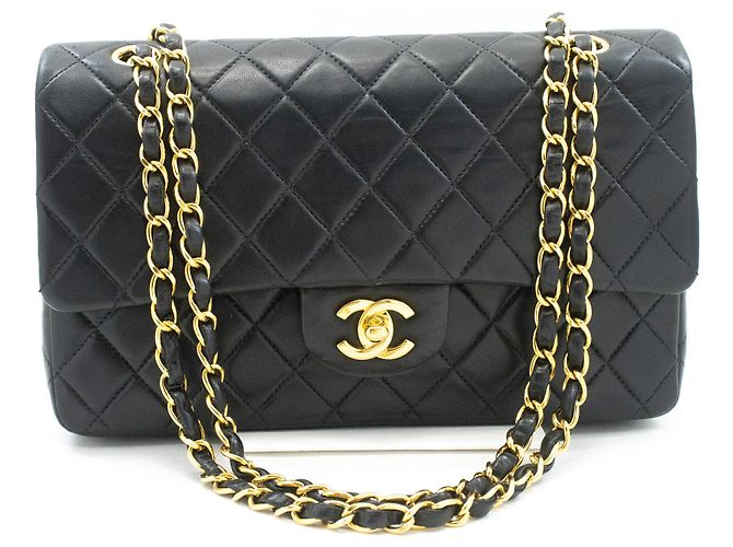 Borsa a tracolla con catena CHANEL Classic Double Flap 10" in pelle di agnello nera Nero - vista 2