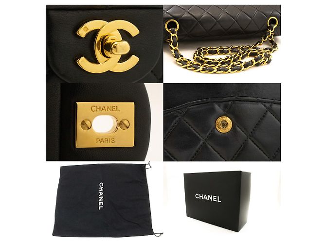 Borsa a tracolla con catena CHANEL Classic Double Flap 10" in pelle di agnello nera Nero - vista 7