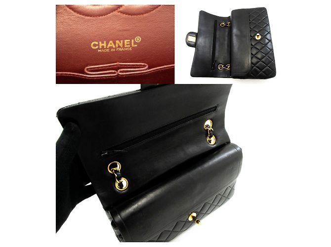 Borsa a tracolla con catena CHANEL Classic Double Flap 10" in pelle di agnello nera Nero - vista 8