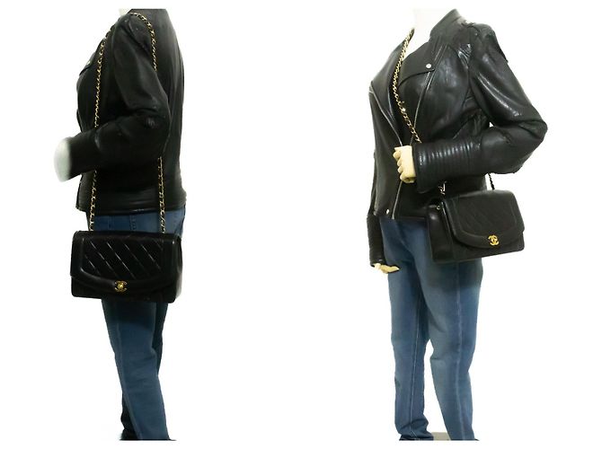 Borsa a tracolla CHANEL Diana Flap con catena in pelle d'agnello matelassé nera Nero - vista 12