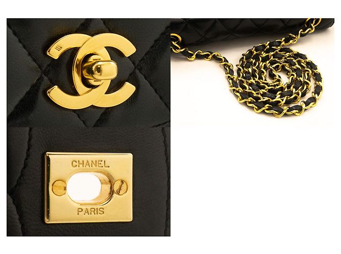 Bolsa de Ombro com Corrente Meia Lua CHANEL Tiracolo Preta Matelassê com Aba Preto - vista 7