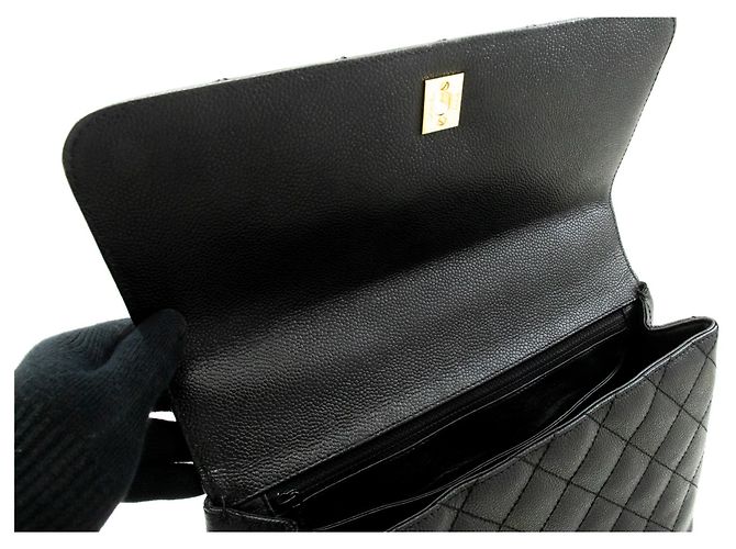 Bolso CHANEL de piel de becerro granulada Bolso de asa superior Kelly Black Flap Negro - vista 11