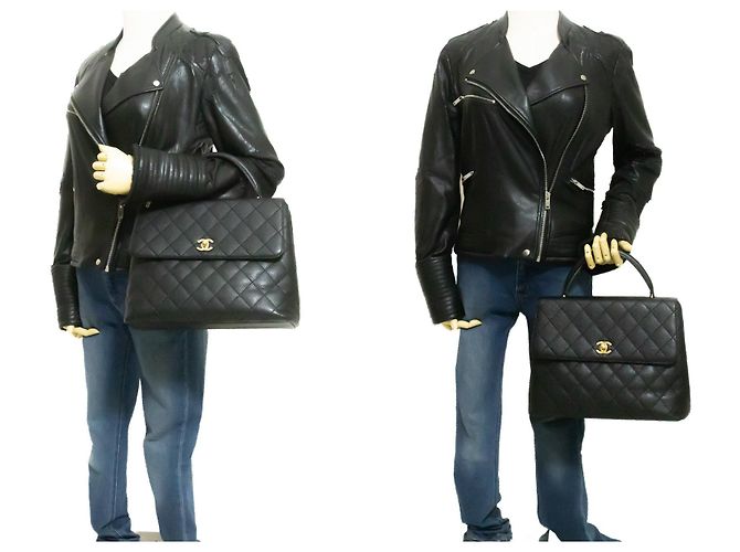 Bolso CHANEL de piel de becerro granulada Bolso de asa superior Kelly Black Flap Negro - vista 12