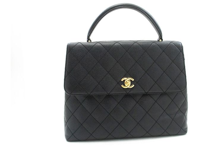 Bolso CHANEL de piel de becerro granulada Bolso de asa superior Kelly Black Flap Negro - vista 2