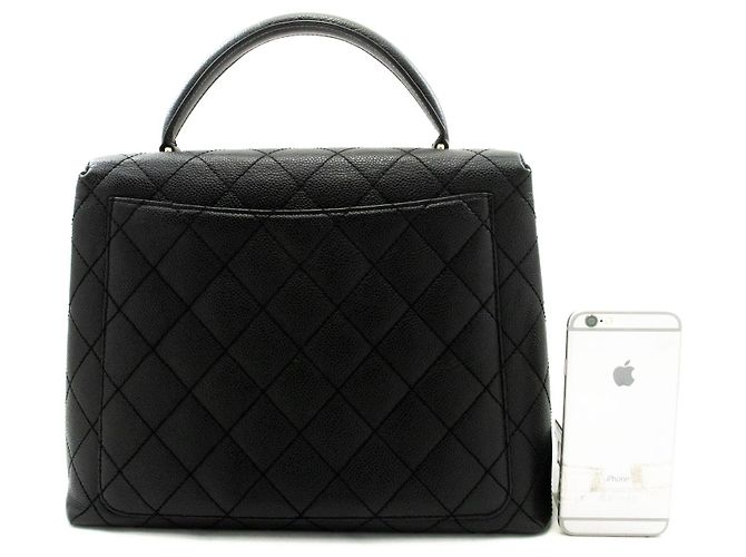 Bolso CHANEL de piel de becerro granulada Bolso de asa superior Kelly Black Flap Negro - vista 3