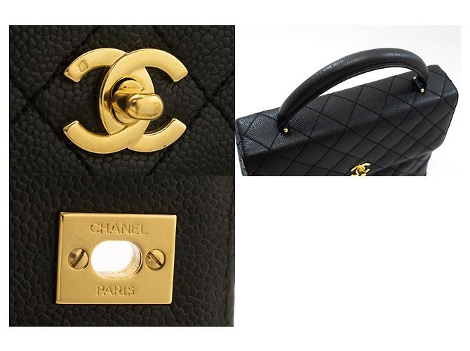 Bolso CHANEL de piel de becerro granulada Bolso de asa superior Kelly Black Flap Negro - vista 7