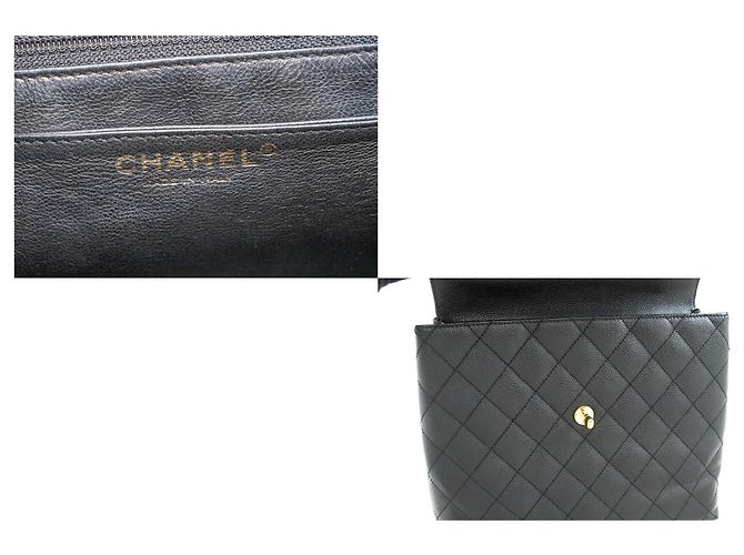 Bolso CHANEL de piel de becerro granulada Bolso de asa superior Kelly Black Flap Negro - vista 8