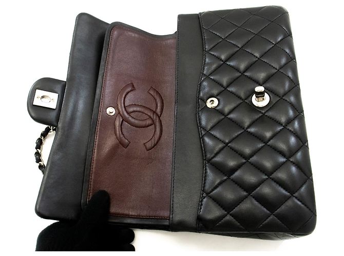 Borsa a tracolla con catena CHANEL Classic Double Flap 10" in pelle di agnello nera Nero - vista 11