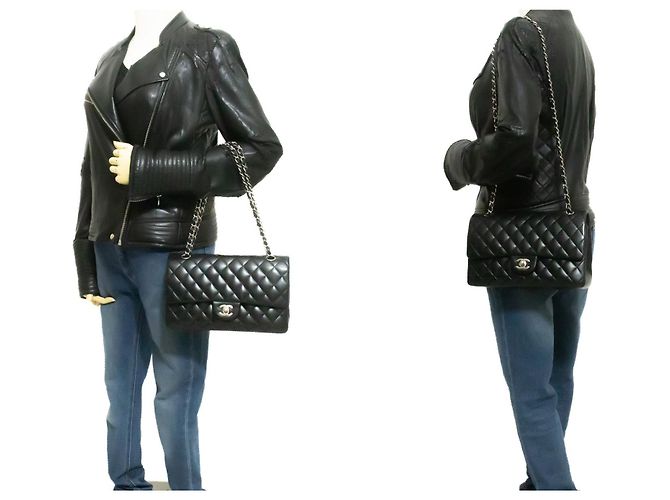 Borsa a tracolla con catena CHANEL Classic Double Flap 10" in pelle di agnello nera Nero - vista 12