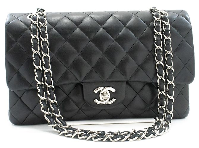 Borsa a tracolla con catena CHANEL Classic Double Flap 10" in pelle di agnello nera Nero - vista 2