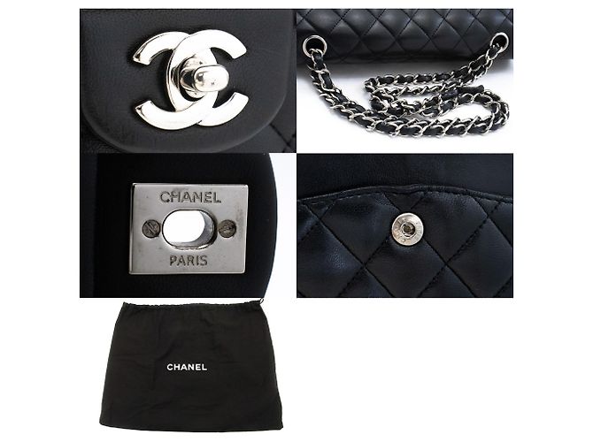 Borsa a tracolla con catena CHANEL Classic Double Flap 10" in pelle di agnello nera Nero - vista 7