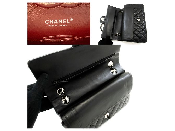 Borsa a tracolla con catena CHANEL Classic Double Flap 10" in pelle di agnello nera Nero - vista 8