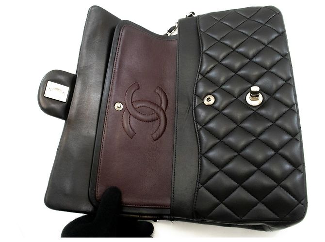 Borsa a tracolla con catena CHANEL Classic Double Flap 10" in pelle di agnello nera Nero - vista 11