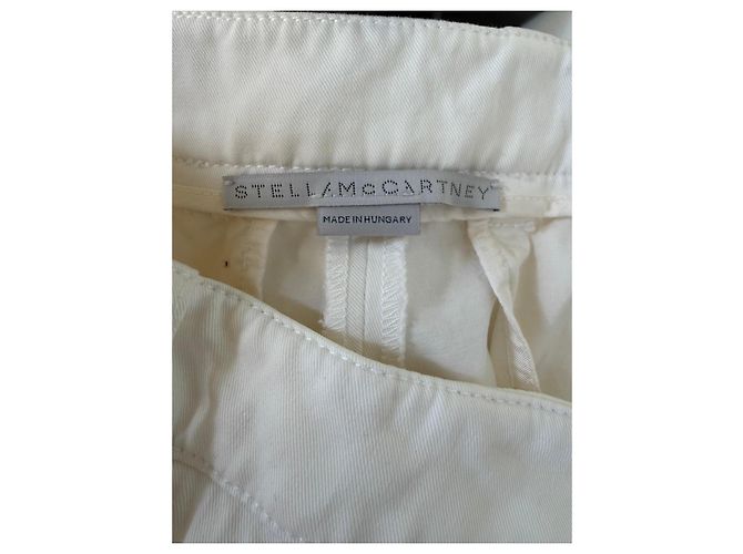 Stella Mc Cartney Calças de Algodão com Babados e Zíper Creme Stella McCartney Cru - vista 4