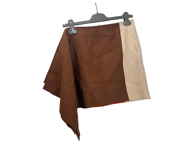 Fendi Colorblock-Wollrock Braun Weiß Rot - Ansicht 2