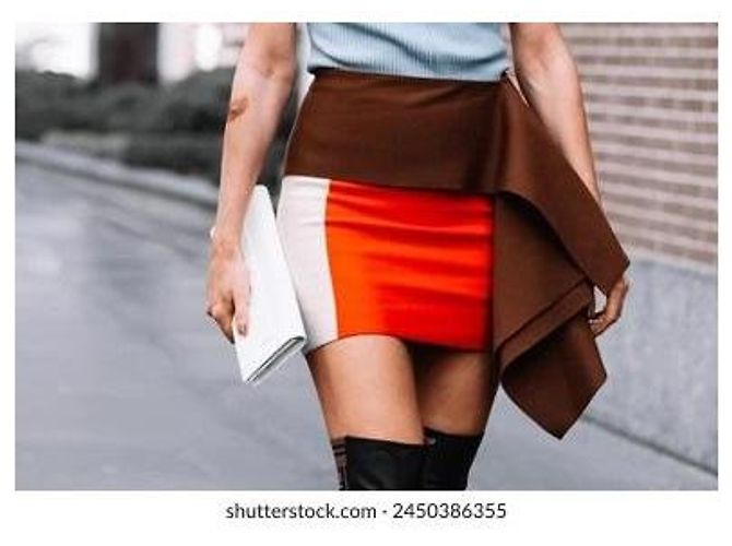 Fendi Colorblock-Wollrock Braun Weiß Rot - Ansicht 5