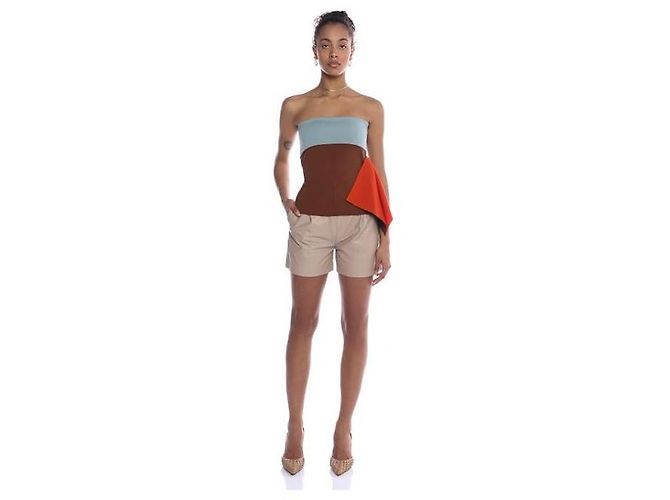 Fendi Colorblock trägerloses Top Braun Rot Hellblau - Ansicht 5