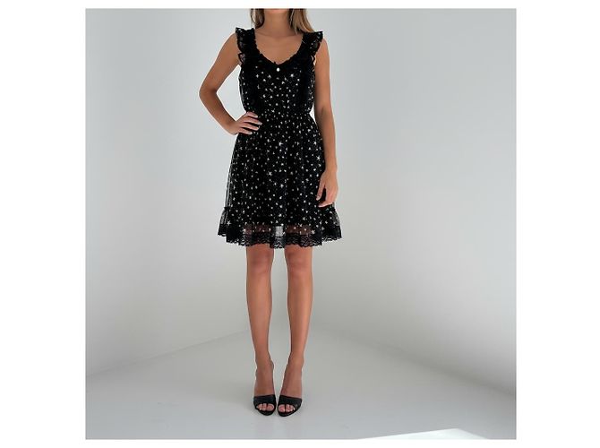 Vestido Dolce & Gabbana de seda com estrelas e renda Cameo Preto - vista 7