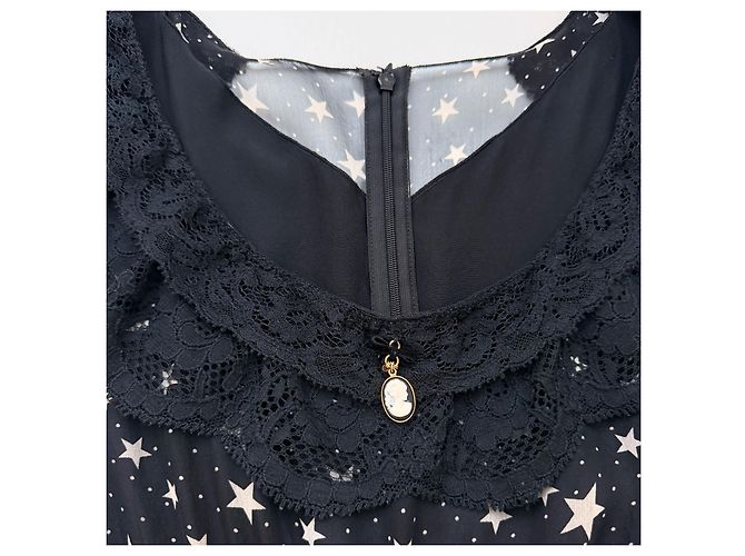 Vestido Dolce & Gabbana de seda com estrelas e renda Cameo Preto - vista 8