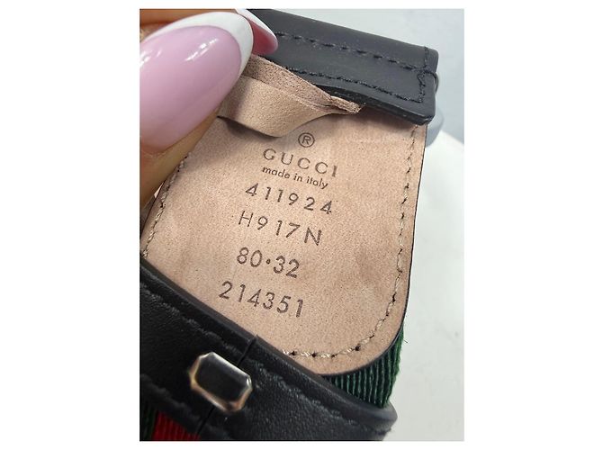 Cintura Gucci GG Marmont Web Nero Rosso Verde - vista 5
