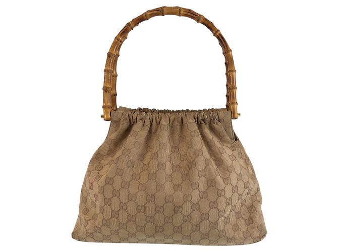 Borsa Gucci Bamboo Marrone Beige in Tela - vista 2