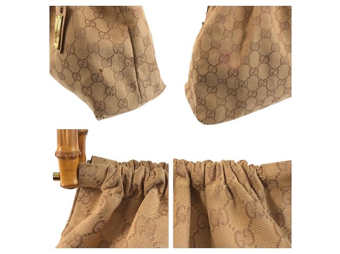 Borsa Gucci Bamboo Marrone Beige in Tela - vista 5
