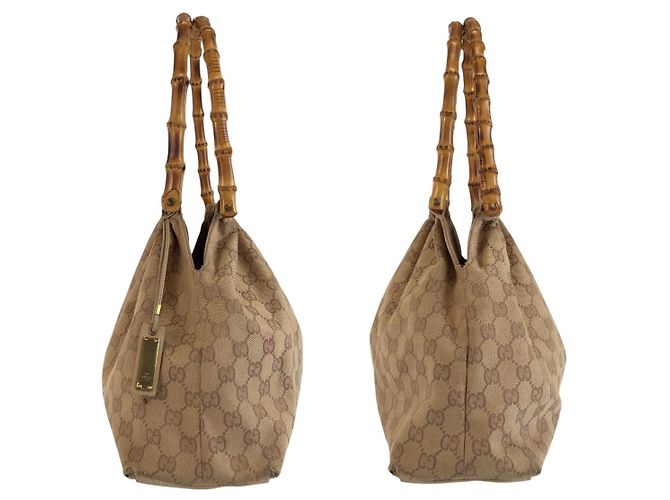 Borsa Gucci Bamboo Marrone Beige in Tela - vista 7