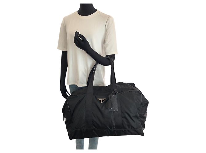 Borsa Boston Prada Tessuto Saffiano Nero - vista 7