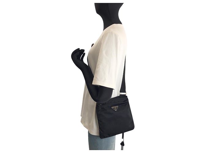 Prada Tessuto Triangle Logo Shoulder Bag Black - view 6