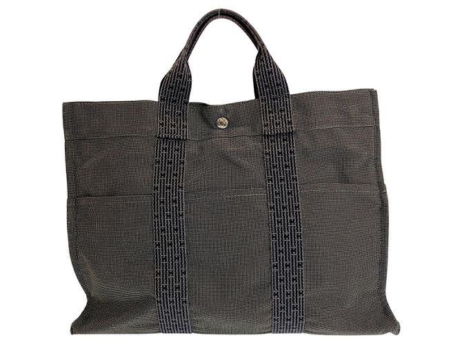 Hermès Sac cabas en toile Hermes Gris - vue 2