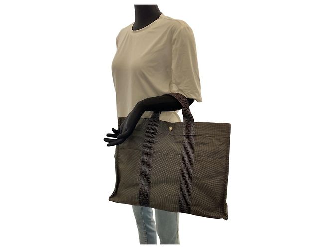 Hermès Sac cabas en toile Hermes Gris - vue 7