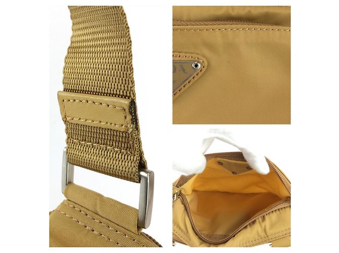 Bolsa de ombro Prada Tessuto com logótipo triangular Marrom Bege - vista 5