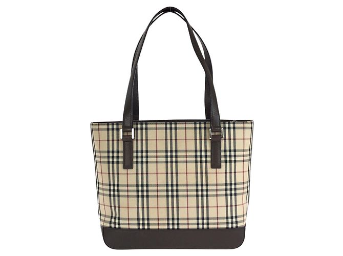 Sacola Burberry Check Canvas Leather Marrom Bege - vista 2