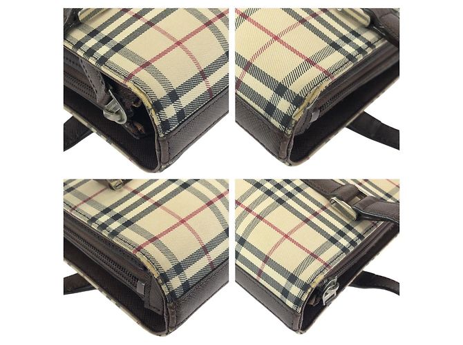 Sacola Burberry Check Canvas Leather Marrom Bege - vista 5