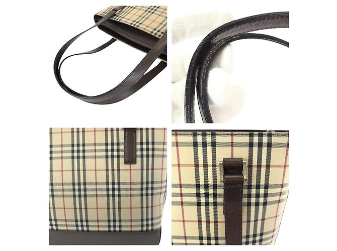 Sacola Burberry Check Canvas Leather Marrom Bege - vista 6