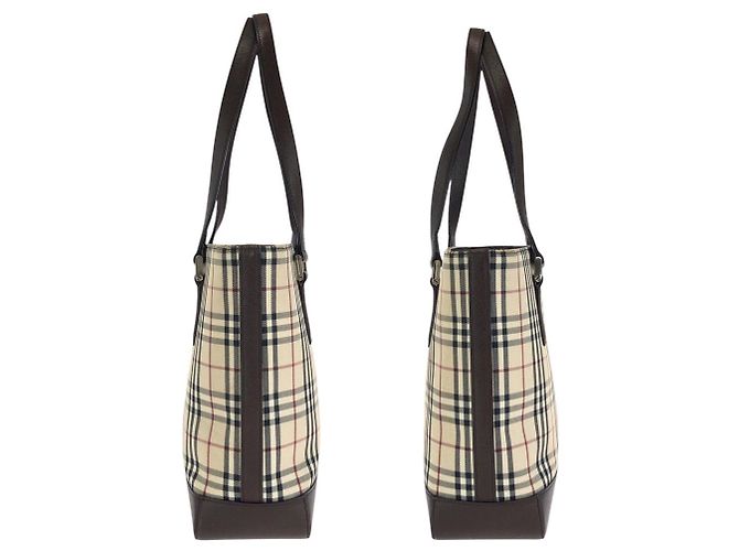 Sacola Burberry Check Canvas Leather Marrom Bege - vista 8