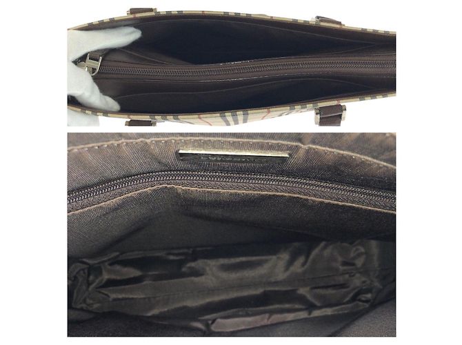 Sacola Burberry Check Canvas Leather Marrom Bege - vista 9