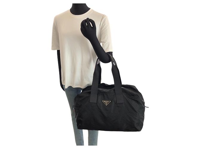 Borsa Boston Prada Tessuto Nero - vista 7