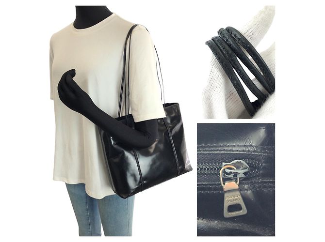 Borsa Tote Prada Nera Smalto Nero - vista 7