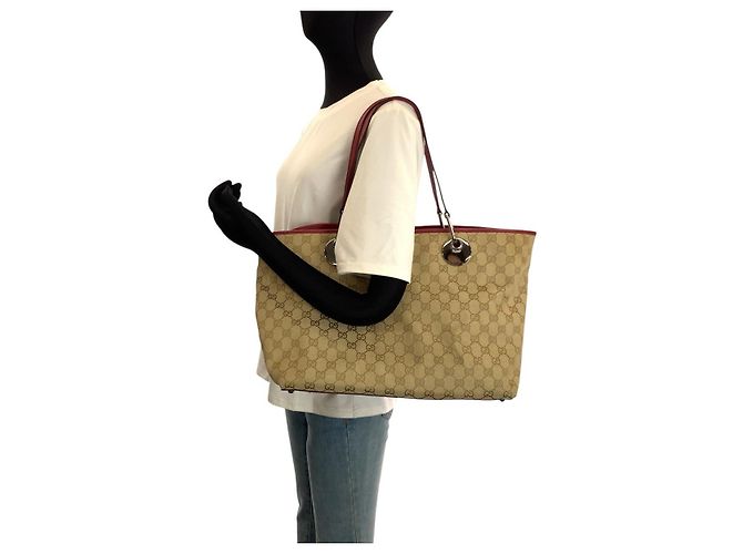Borsa Tote Gucci GG Canvas Marrone Beige - vista 7