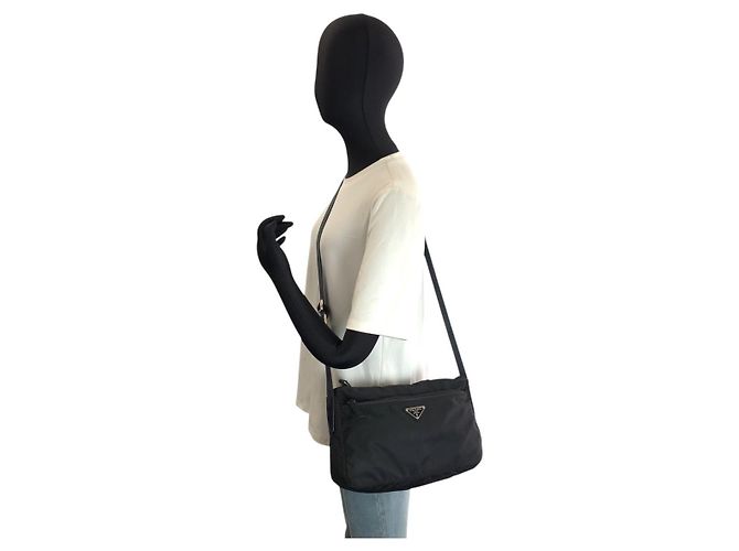 Bolso de hombro Prada Tessuto con logotipo triangular Negro - vista 7