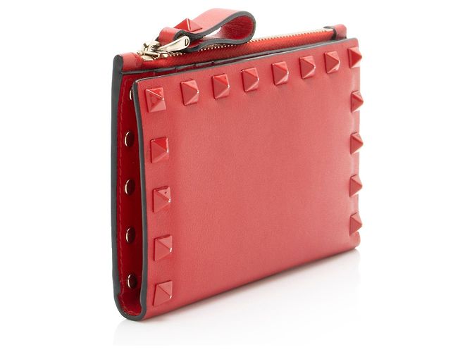 Valentino Garavani Portafoglio bifold Valentino in vitello Rockstud Rosso - vista 2