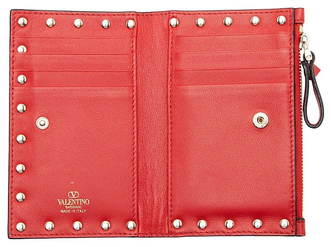 Valentino Garavani Portafoglio bifold Valentino in vitello Rockstud Rosso - vista 4