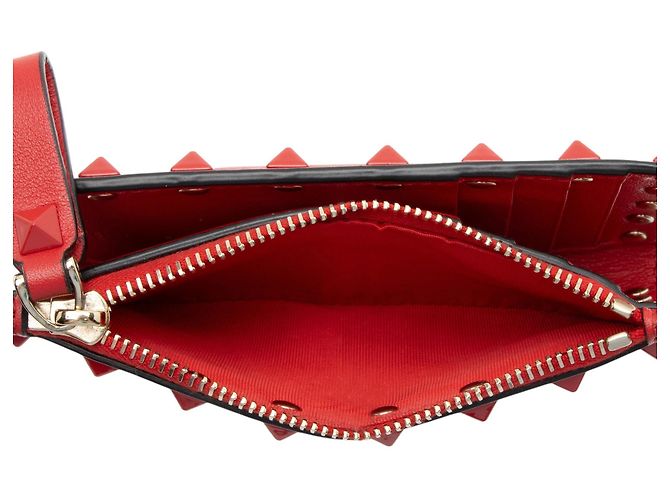 Valentino Garavani Portafoglio bifold Valentino in vitello Rockstud Rosso - vista 5