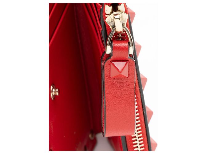 Valentino Garavani Portafoglio bifold Valentino in vitello Rockstud Rosso - vista 8