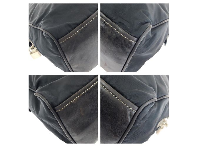 Borsa Tote Prada Tessuto con logo triangolare Nero - vista 3